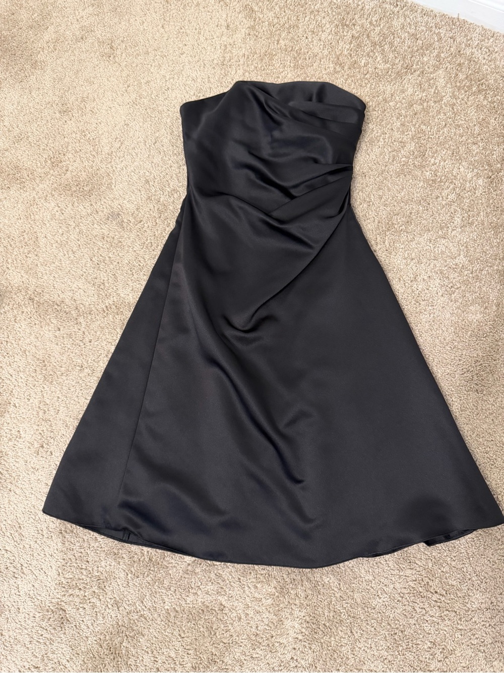 Alfred Angelo Strapless Black Satin A-Line Dress, Medium